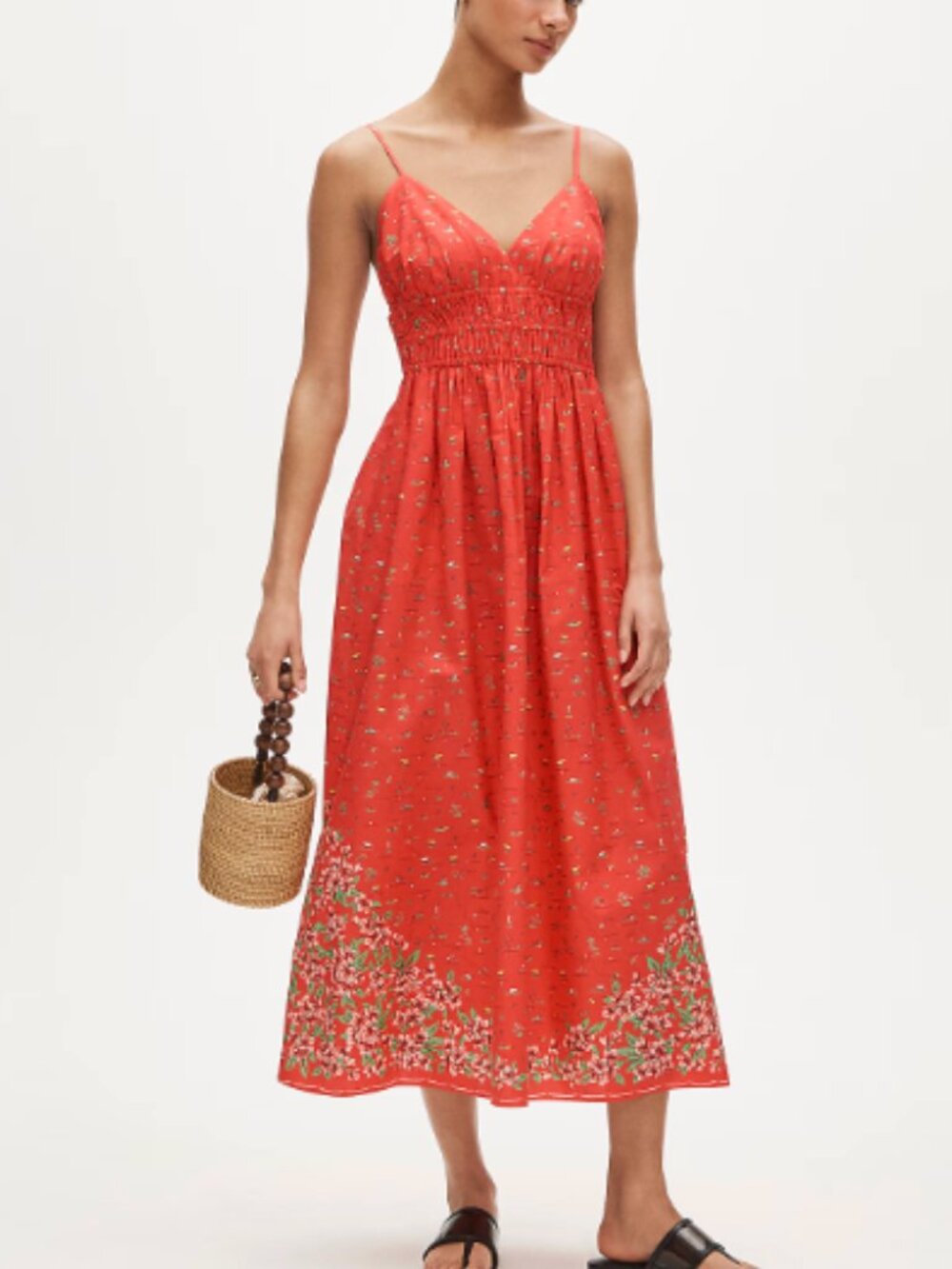 J.Crew Smocked-waist V-neck dress in map print
